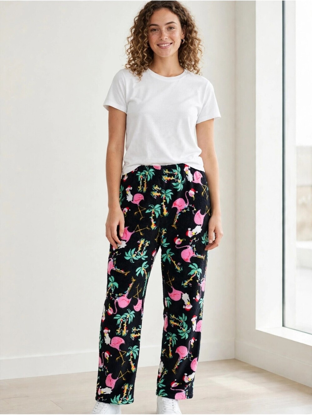 Secret Treasures Women's Large Black Christmas Flamingo Fleece Pajama Pants